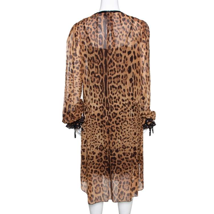 Pre Owned Dolce & Gabbana Brown Leopard Print Cotton Kaftan Dress L