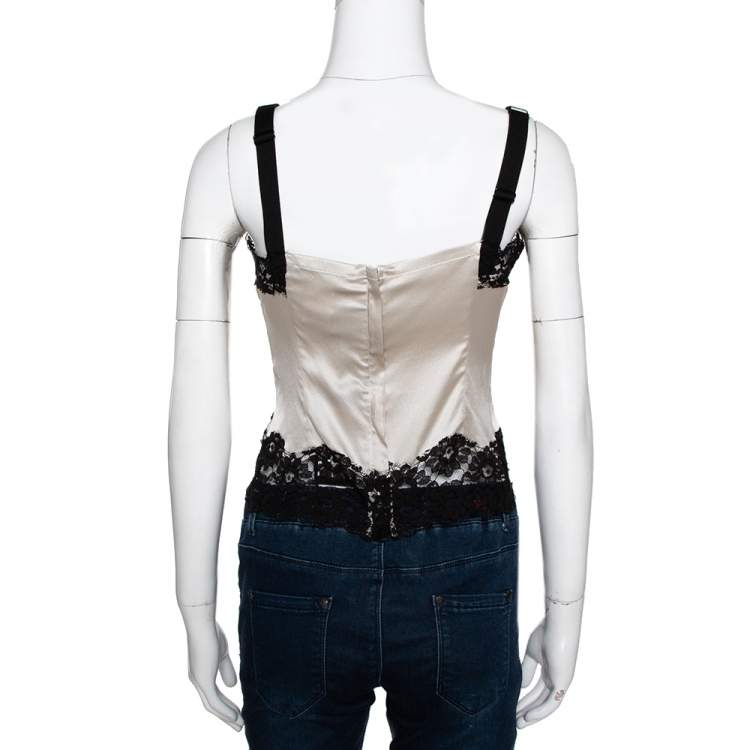 Pre Owned Dolce & Gabbana Cream Silk Lace Trim Camisole Top S