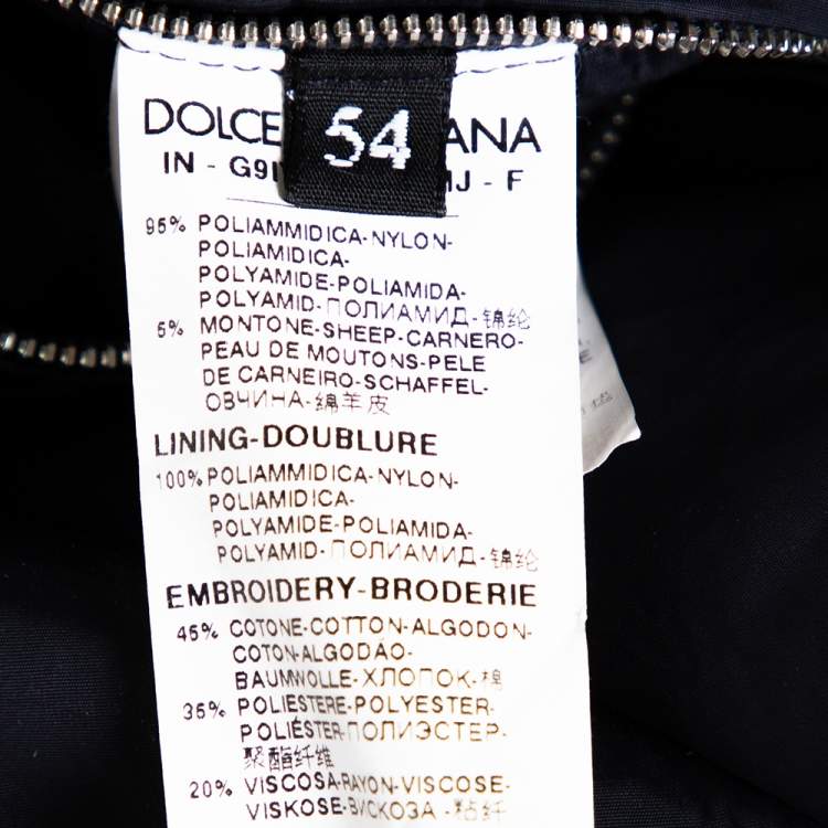 مملوكة مسبقًا Dolce & Gabbana Navy Blue Synthetic & Leather Trim Detail Bomber Jacket XXL