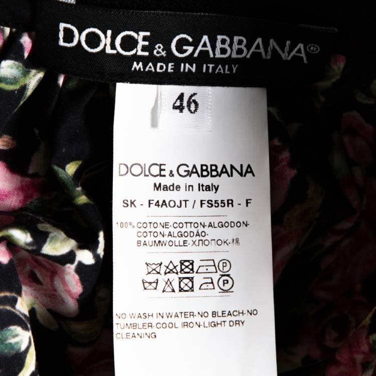 مملوكة مسبقًا Dolce & Gabbana Black Floral Printed Cotton Flared Skirt L