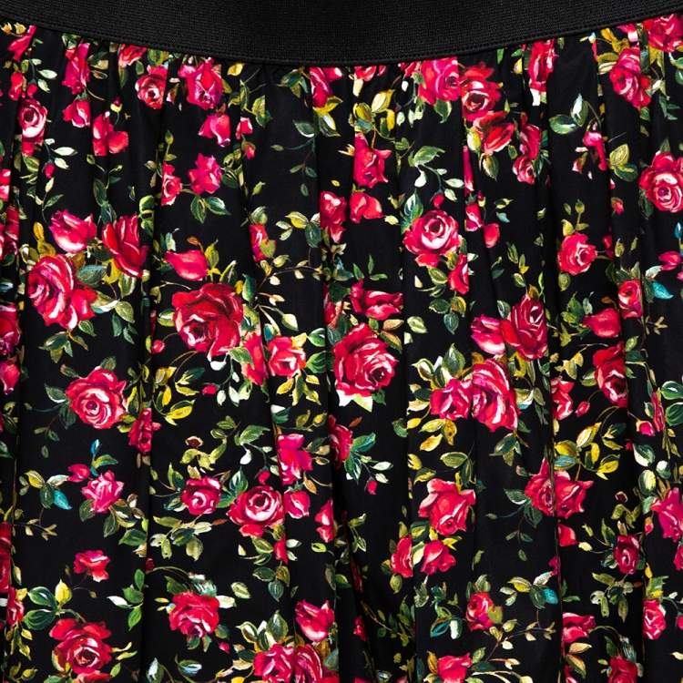 مملوكة مسبقًا Dolce & Gabbana Black Floral Printed Cotton Flared Skirt L