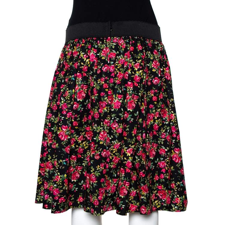 مملوكة مسبقًا Dolce & Gabbana Black Floral Printed Cotton Flared Skirt L