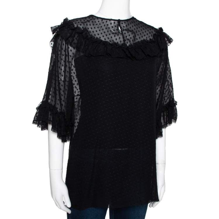 Pre Owned Dolce & Gabbana Black Sheer Ruffled Blouse L