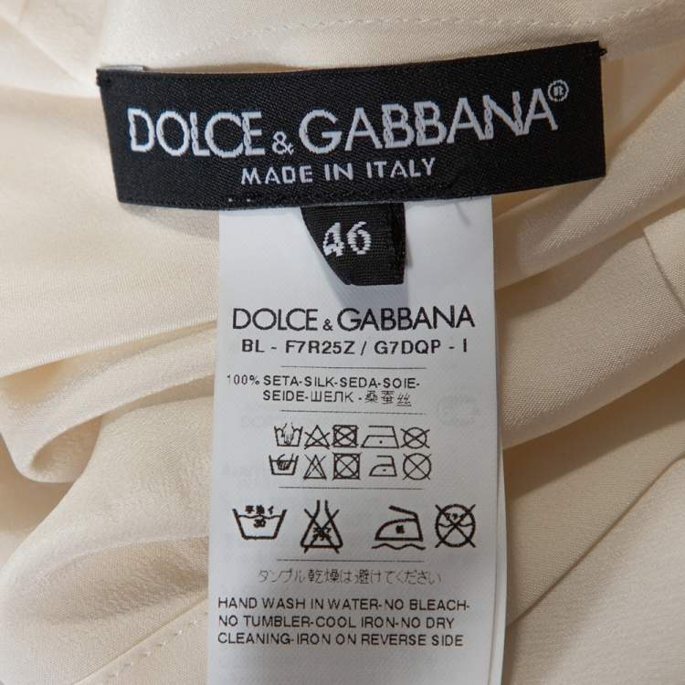 Pre Owned Dolce & Gabbana Cream Silk Floral Applique Sacred Heart Top L