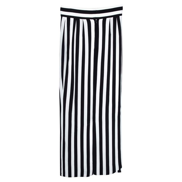 Pre Owned Dolce & Gabbana Monochrome Striped Crepe Maxi Skirt S