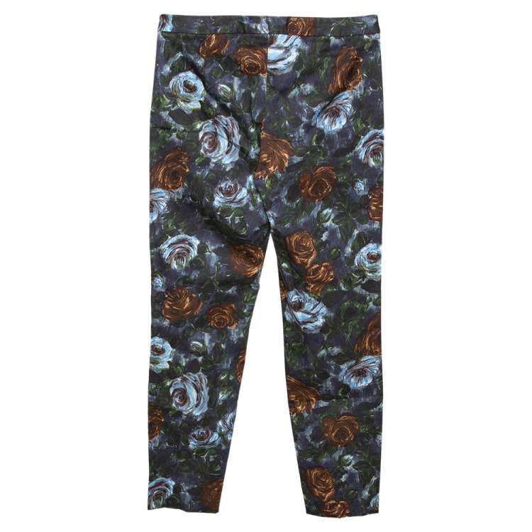 Pre Owned Dolce & Gabbana Grey Floral Print Cotton Tapered Pants S