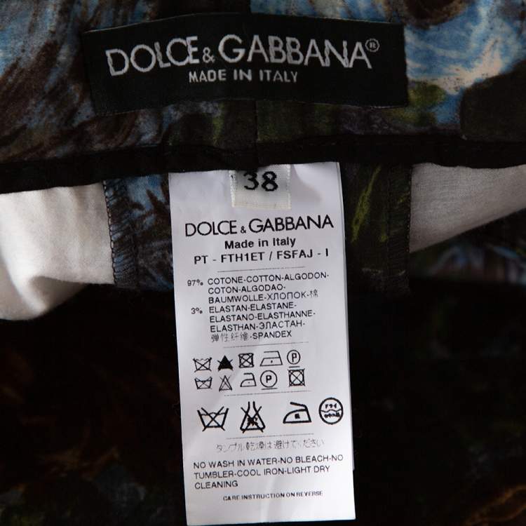 Pre Owned Dolce & Gabbana Grey Floral Print Cotton Tapered Pants S