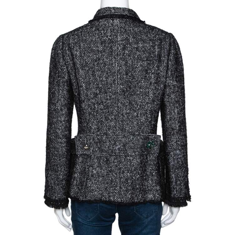 Pre Owned Dolce & Gabbana Monochrome Tweed Button Detail Jacket M