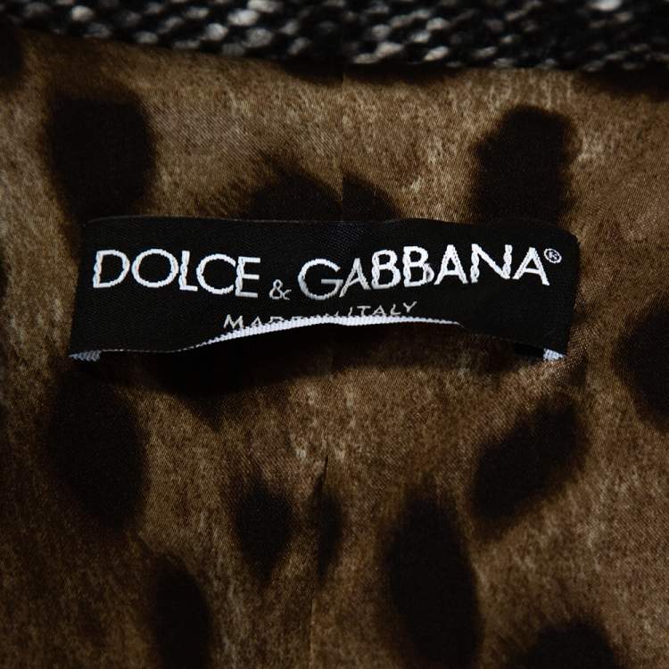 Pre Owned Dolce & Gabbana Monochrome Tweed Button Detail Jacket M