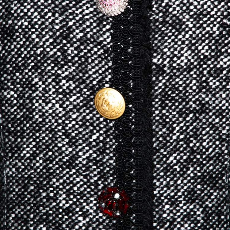 Pre Owned Dolce & Gabbana Monochrome Tweed Button Detail Jacket M
