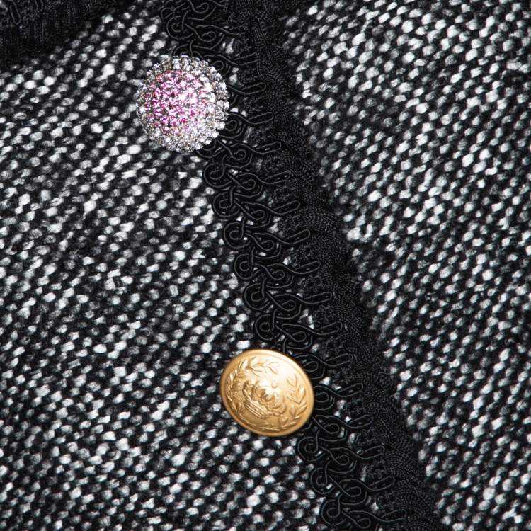 Pre Owned Dolce & Gabbana Monochrome Tweed Button Detail Jacket M