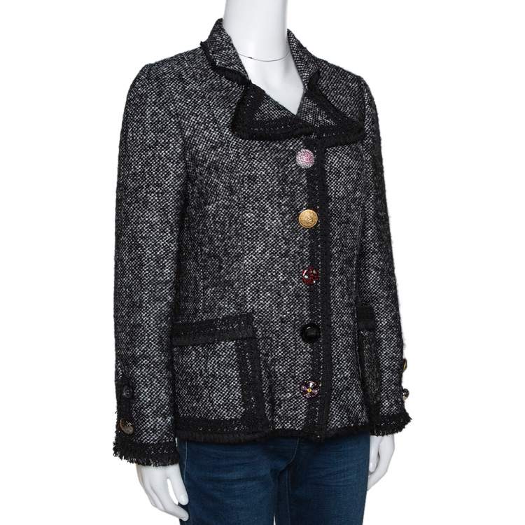 Pre Owned Dolce & Gabbana Monochrome Tweed Button Detail Jacket M