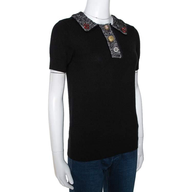 Pre Owned Dolce & Gabbana Black Cashmere Tweed Collared Top S