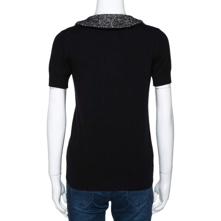 Pre Owned Dolce & Gabbana Black Cashmere Tweed Collared Top S