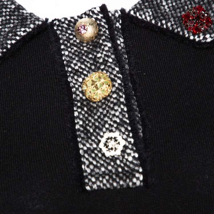 Pre Owned Dolce & Gabbana Black Cashmere Tweed Collared Top S