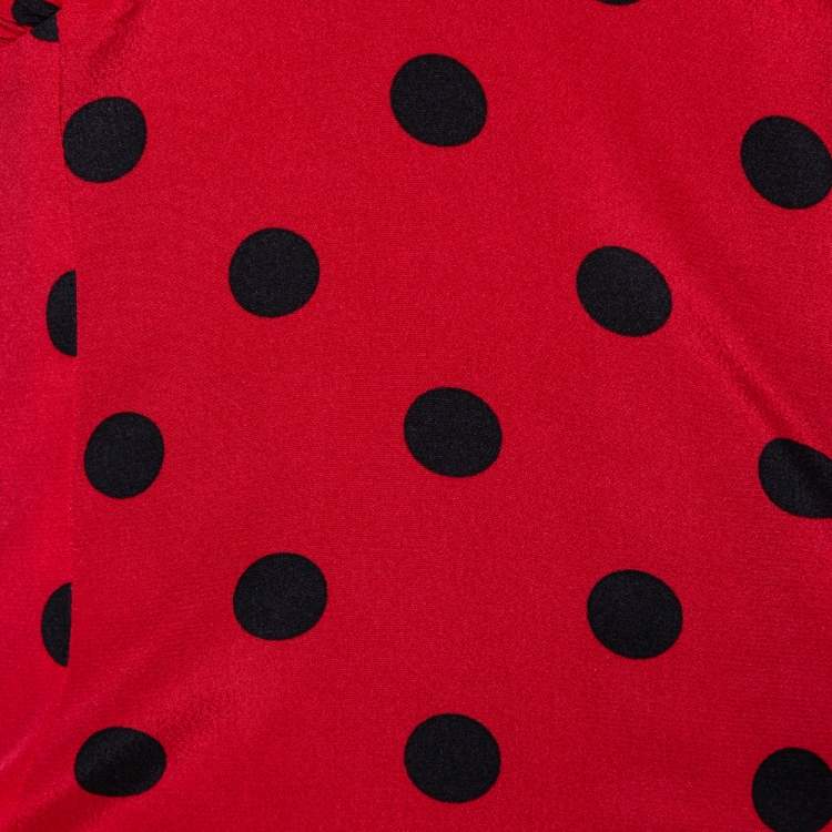 Pre Owned Dolce & Gabbana Red Polka Dot Stretch Silk Halter Neck Top S