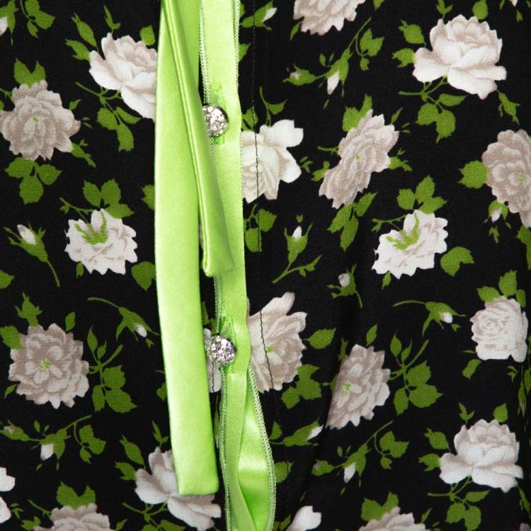 Pre Owned Dolce & Gabbana Black Rose Print Silk Button Front Blouse L