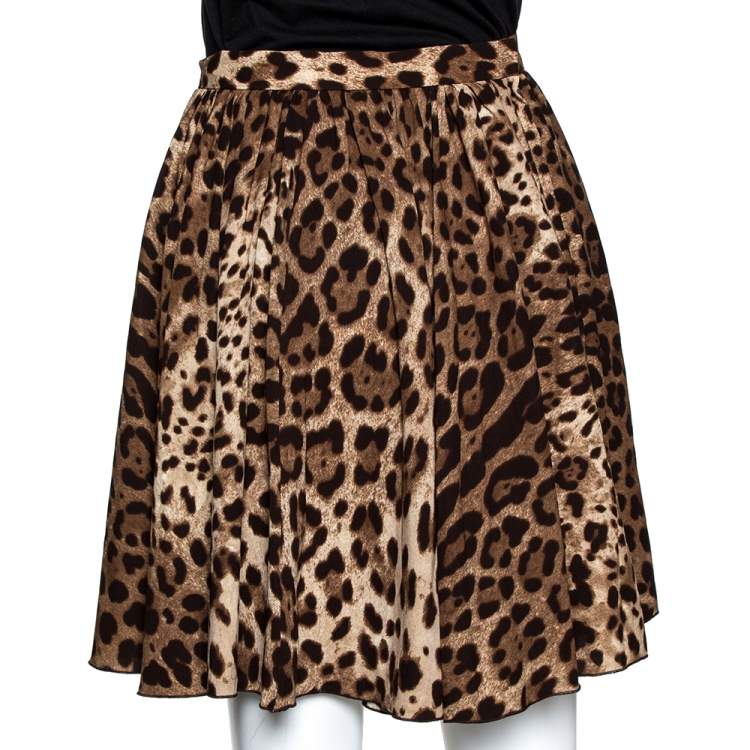 مملوكة مسبقًا Dolce & Gabbana Brown Leopard Printed Silk Mini Skirt S