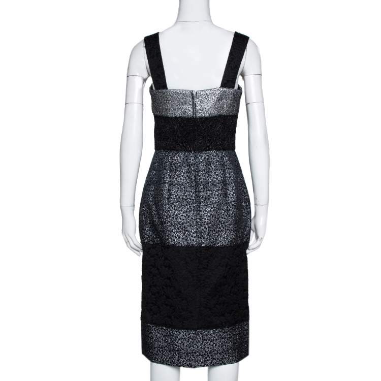 Pre Owned Dolce & Gabbana Black and Silver Broad Strap Dress S