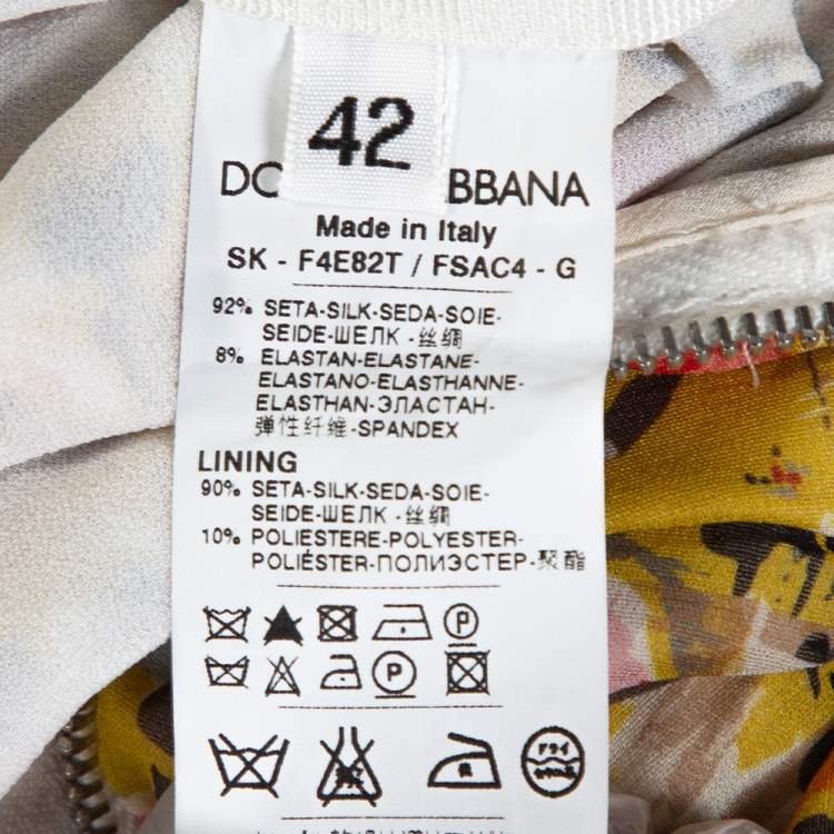 Pre Owned Dolce & Gabbana Yellow Floral Print Stretch Silk Ruched Skirt M