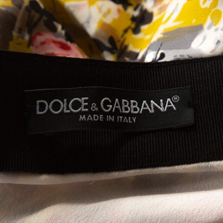 Pre Owned Dolce & Gabbana Yellow Floral Print Stretch Silk Ruched Skirt M