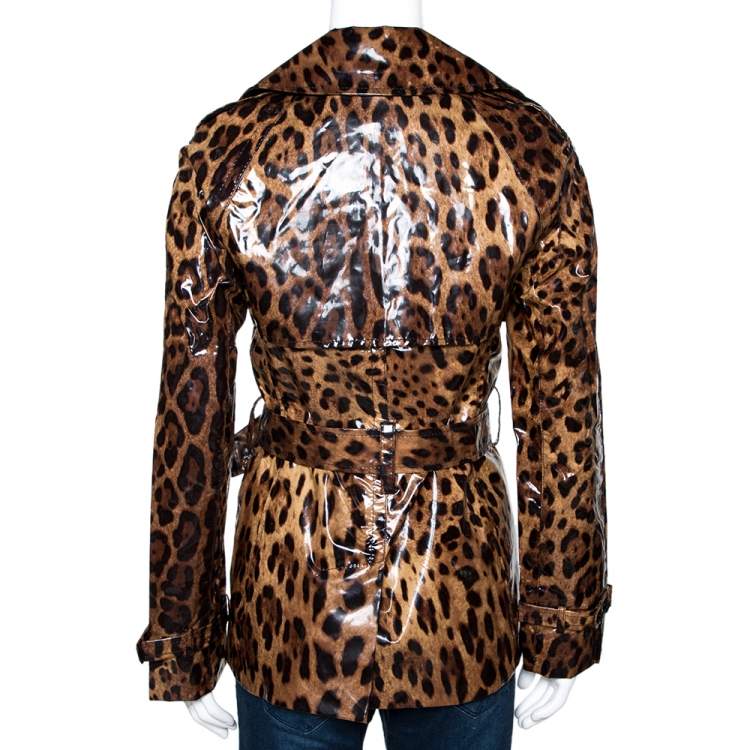 Pre Owned Dolce & Gabbana Brown Leopard Print Belted Trench Coat S