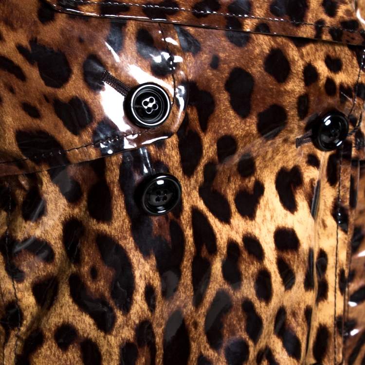 Pre Owned Dolce & Gabbana Brown Leopard Print Belted Trench Coat S