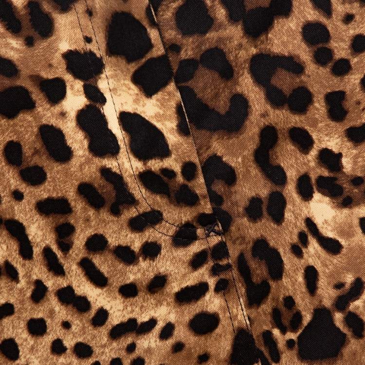 Pre Owned Dolce & Gabbana Brown Leopard Print Cotton Fitted Skirt L