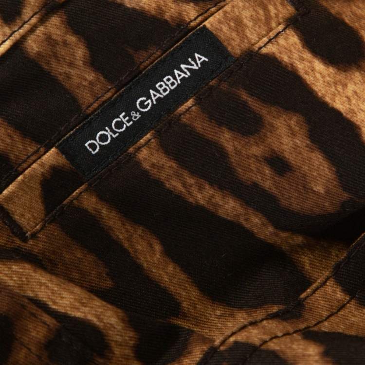 Pre Owned Dolce & Gabbana Brown Leopard Print Cotton Fitted Skirt L