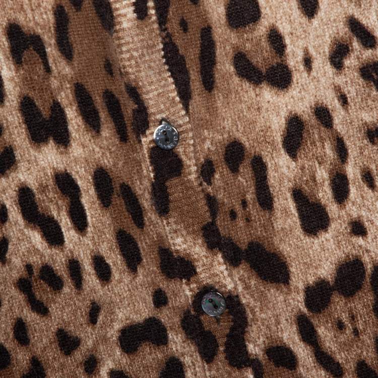 Pre Owned Dolce & Gabbana Brown Leopard Print Cashmere Cardigan L