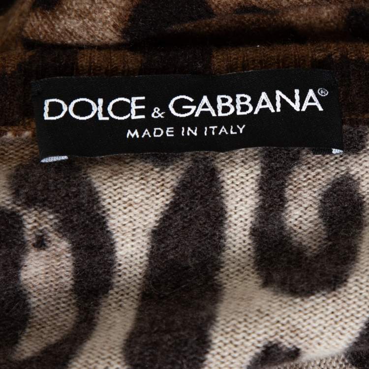 Pre Owned Dolce & Gabbana Brown Leopard Print Cashmere Cardigan L