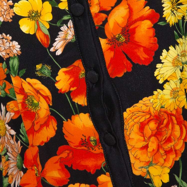 مملوكة مسبقًا Dolce & Gabbana Black Floral Print Silk & Cotton Sleeveless Top L