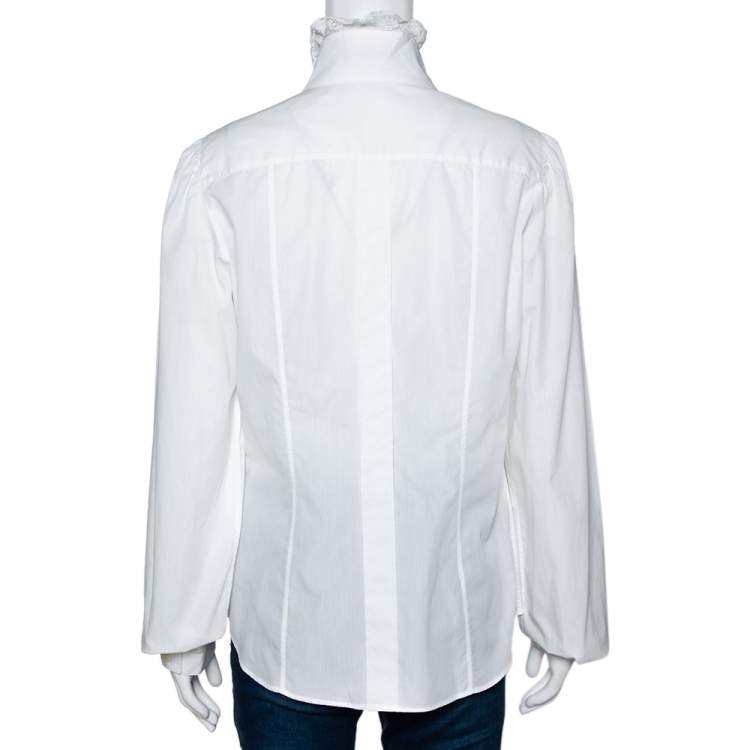 مملوكة مسبقًا Dolce & Gabbana White Cotton Ruffled Lace Trim Shirt L