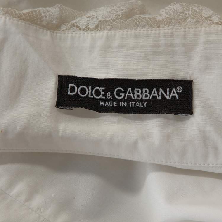مملوكة مسبقًا Dolce & Gabbana White Cotton Ruffled Lace Trim Shirt L