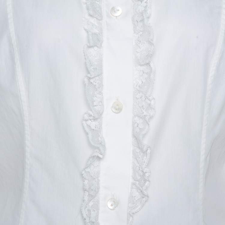 مملوكة مسبقًا Dolce & Gabbana White Cotton Ruffled Lace Trim Shirt L