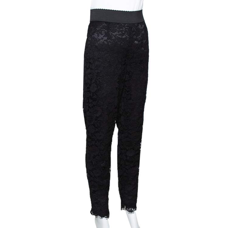 Pre Owned Dolce & Gabbana Black Lace Tapered Trousers L