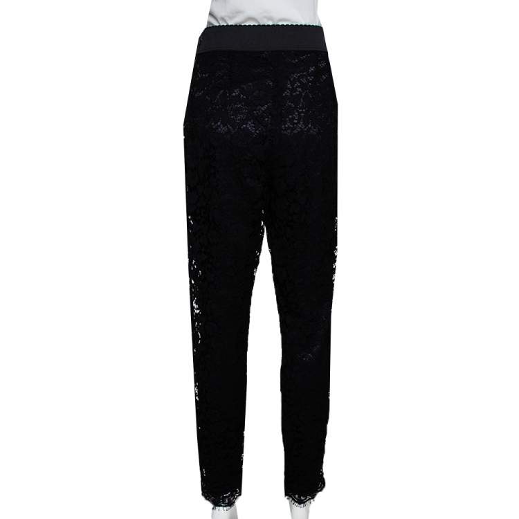 Pre Owned Dolce & Gabbana Black Lace Tapered Trousers L