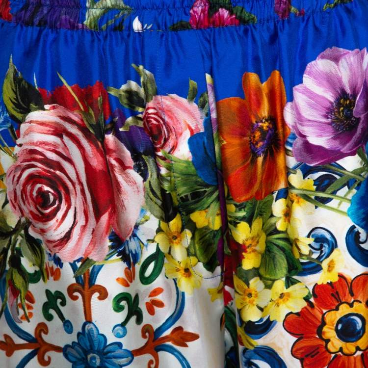 Pre Owned Dolce & Gabbana Blue Floral Print Silk Culottes S