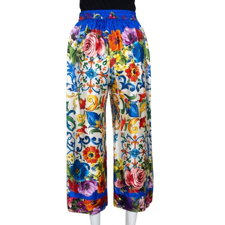 Pre Owned Dolce & Gabbana Blue Floral Print Silk Culottes S