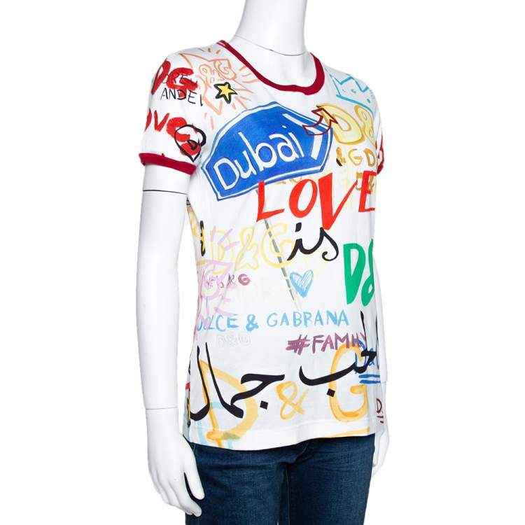 Pre Owned Dolce & Gabbana Exclusive Multicolor Dubai Graffiti Print T Shirt M 