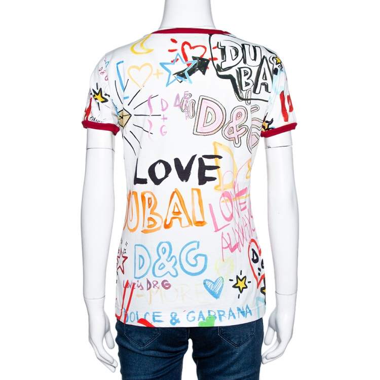 Pre Owned Dolce & Gabbana Exclusive Multicolor Dubai Graffiti Print T Shirt M 