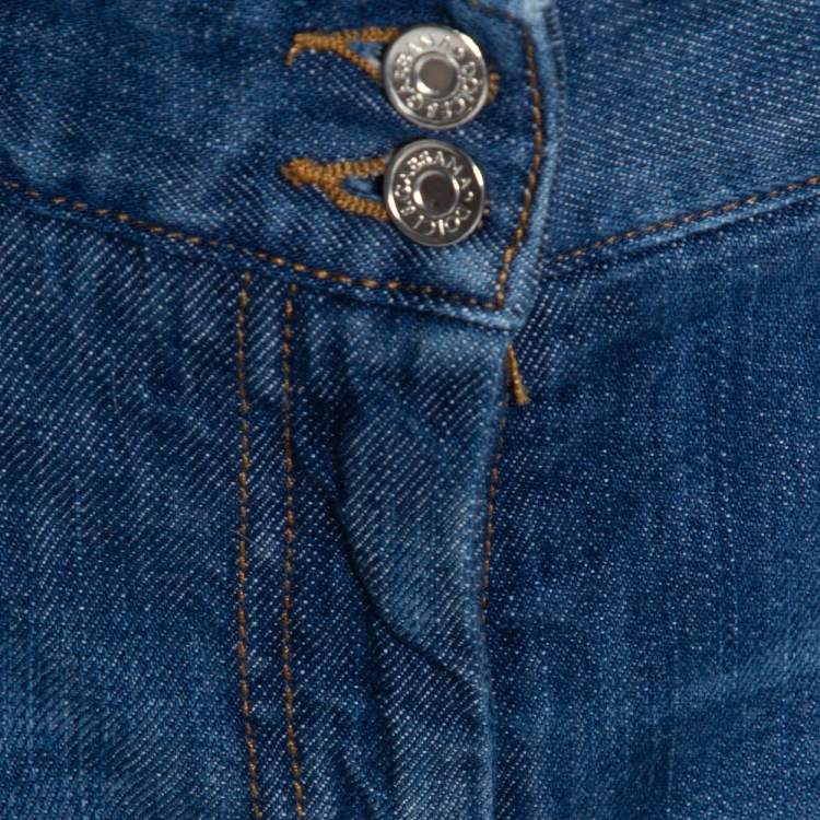 Pre Owned Dolce & Gabbana Blue Denim Paint Splattered Straight Leg Jeans M