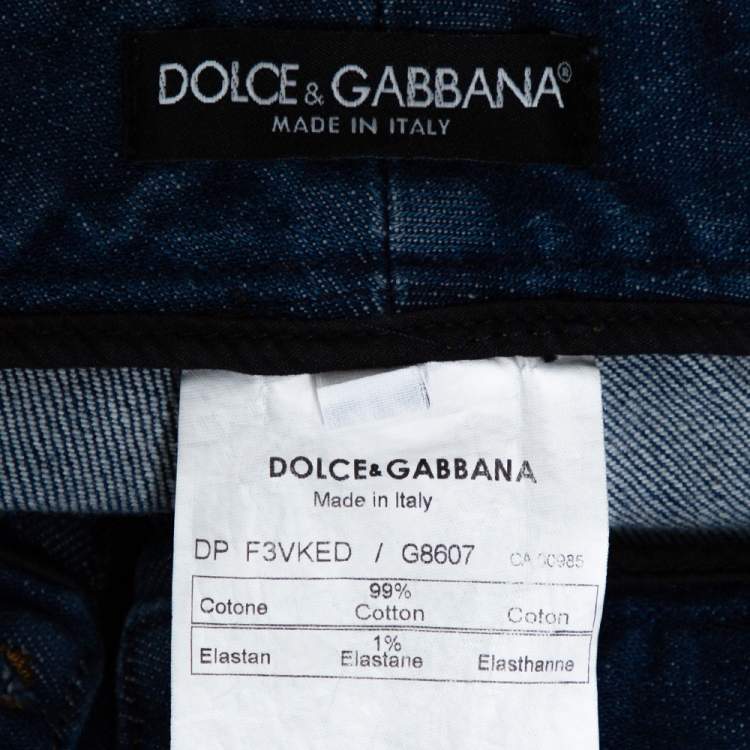 Pre Owned Dolce & Gabbana Blue Denim Paint Splattered Straight Leg Jeans M