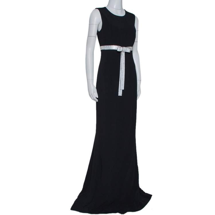 Pre Owned Dolce & Gabbana Black Crepe Crystal Embellished Bow Gown M