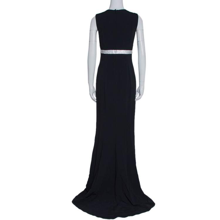 Pre Owned Dolce & Gabbana Black Crepe Crystal Embellished Bow Gown M