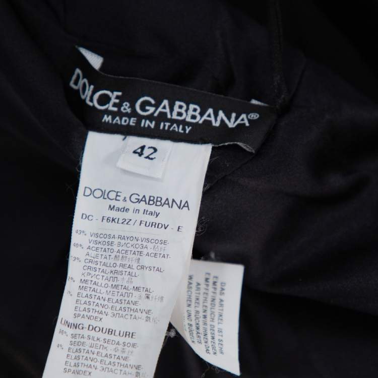 Pre Owned Dolce & Gabbana Black Crepe Crystal Embellished Bow Gown M