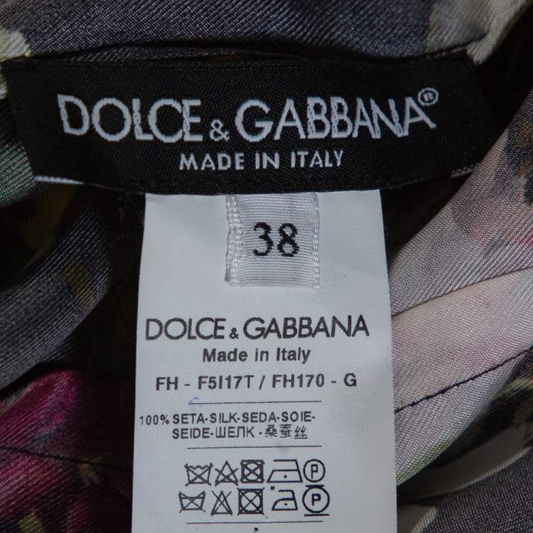 Pre Owned Dolce & Gabbana Bleck Floral Print Silk Bow Neck Blouse S