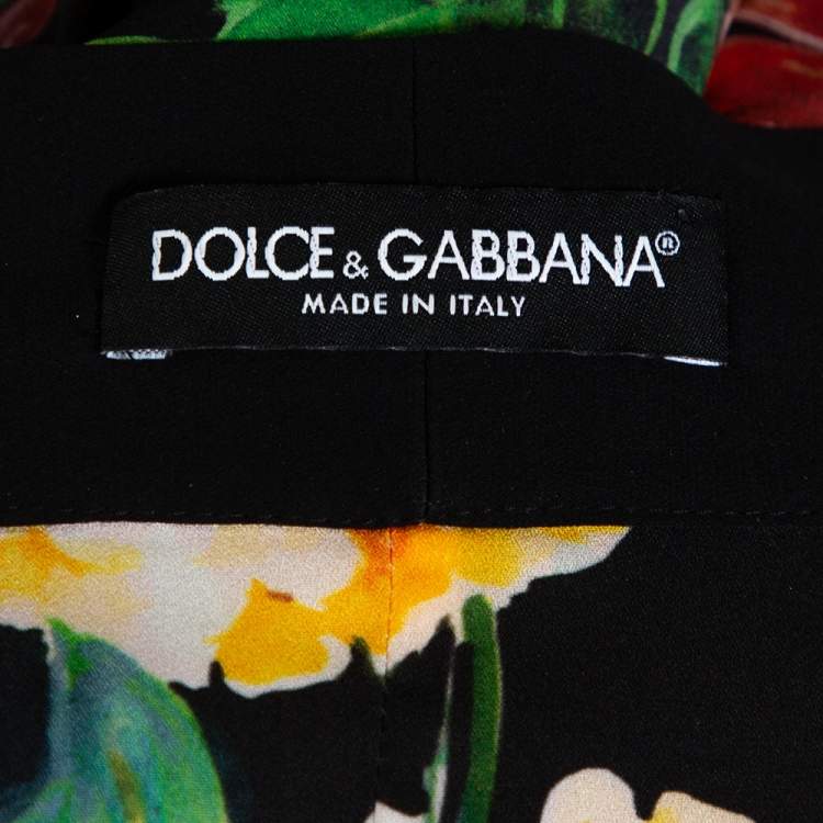 Pre Owned Dolce & Gabbana Black Floral Print Silk Button Front Abaya M