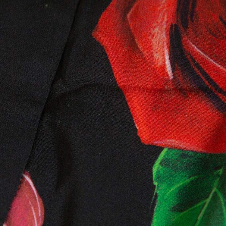 Pre Owned Dolce & Gabbana Black Floral Print Silk Button Front Abaya M