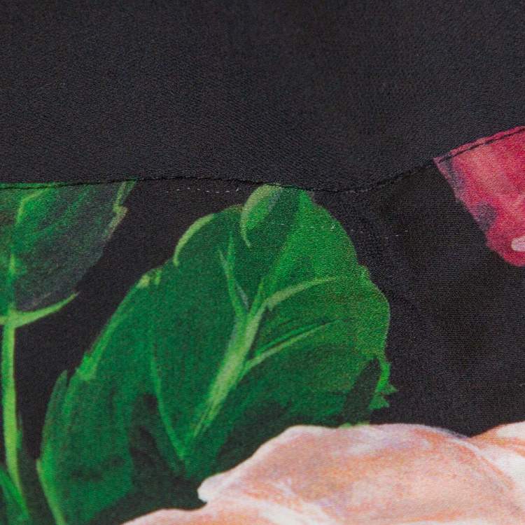 Pre Owned Dolce & Gabbana Black Floral Print Silk Button Front Abaya M